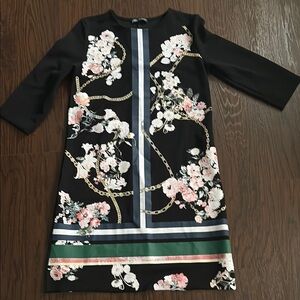 Zara Black and White Sheath Dress Long Sleeve Crew Neck Formal